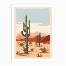 Desert Cactus Landscape Illustration 1 Art Print