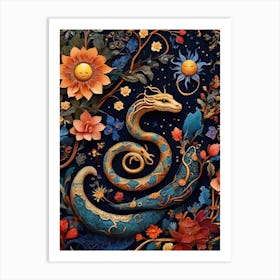 Dragon And Flowers 1 Art Print