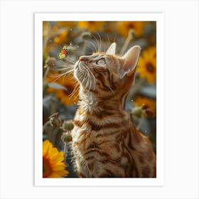 Cat In Sunflowers Art Print