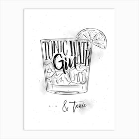 Gin And Tonic Cocktail White  Art Print