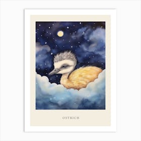 Baby Ostrich 3 Sleeping In The Clouds Nursery Poster Art Print