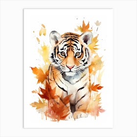 A Tiger Watercolour In Autumn Colours 2 Art Print