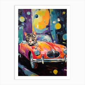 Alfa Romeo Spider Vintage Car With A Cat, Matisse Style Painting 0 Art Print