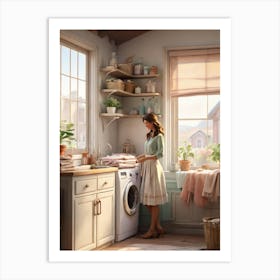 Girl In A Laundry Room 1 Art Print