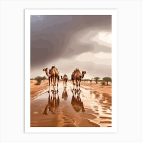 Camels In The Desert Art Print