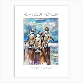 Humboldt Penguin Stewart Island Ulva Island Watercolour Painting 3 Poster Art Print