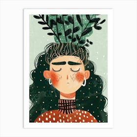 Girl With Leaves On Her Head 2 Art Print