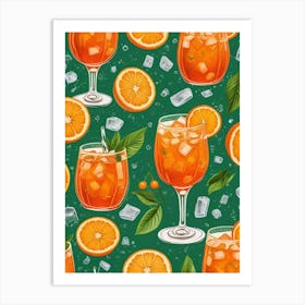 Aperol Spritz Pattern Cocktail Oranges Kitchen Art Art Print (11) Art Print