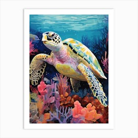 Vivid Pastel Turtle With Aquatic Plants 1 Art Print
