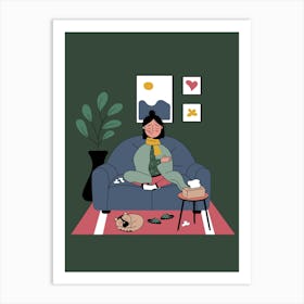 Woman Sitting On Couch Art Print