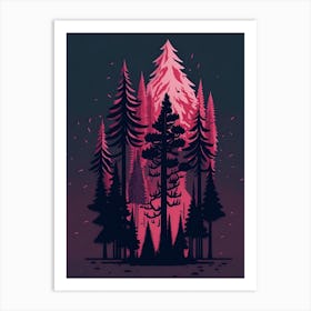 A Fantasy Forest At Night In Red Theme 46 Art Print