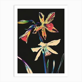 Neon Flowers On Black Daffodil 3 Art Print