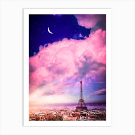 Paris Eiffel Tower And Pink Clouds Art Print