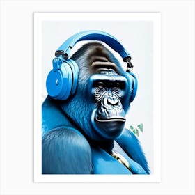 Gorilla With Headphones Gorillas Decoupage 1 Art Print