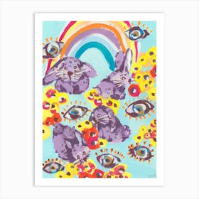 Violet Bunnies Having Fun Art Print