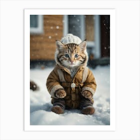 Cute Kitten In The Snow Art Print