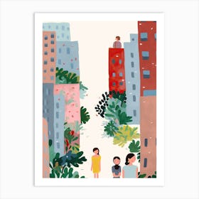 New York City Scene, Tiny People And Illustration 3 Art Print