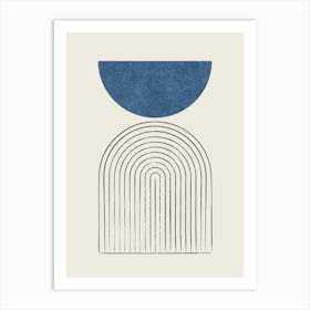 Arch Balance Mid-century Modern - Abstract Modern Minimalist Navy Blue Art Print