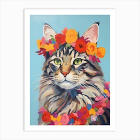 Maine Coon Cat With A Flower Crown Painting Matisse Style 1 Art Print