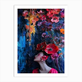 Woman With Flowers In Her Hair 3 Art Print