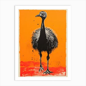 Ostrich, Woodblock Animal Drawing 4 Art Print