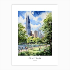 Grant Park 5 Chicago Watercolour Travel Poster Art Print