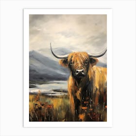 Impressionism Style Painting Of Highland Cow In The Valley 1 Art Print