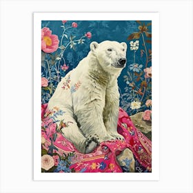 Floral Animal Painting Polar Bear 1 Art Print