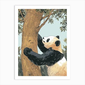 Giant Panda Scratching Its Back Against A Tree Storybook Illustration 1 Art Print