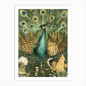 Peacocks And Chickens Art Print