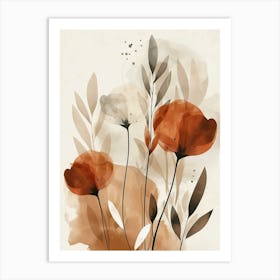 Flowers In Beige, Brown And White Tones, Using Simple Shapes In A Minimalist And Elegant 9 Art Print