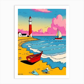 Lighthouse On The Beach Art Print