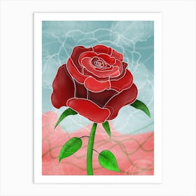 Large red rose digital illustration Art Print