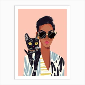 Black Woman With Cat 1 Art Print