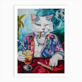 Animal Party: Crumpled Cute Critters with Cocktails and Cigars Cat With A Cigar Art Print