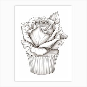 Rose In A Cupcake Line Drawing 4 Art Print