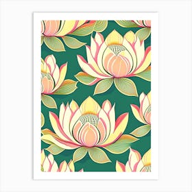 Lotus Flower Repeat Pattern Retro Illustration 3 Art Print