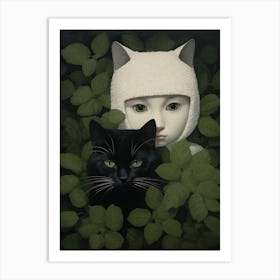 Girl And A Cat 1 Art Print