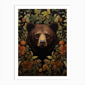 Black Bear Portrait With Rustic Flowers 3 Art Print