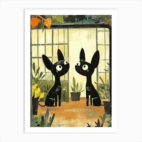 Two Black Dogs In The Garden Art Print