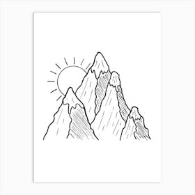 Snowy Mountains Line Art Print