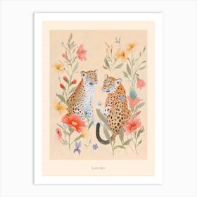 Folksy Floral Animal Drawing Leopard 2 Poster Art Print