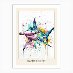 Hammerhead Shark Colourful Watercolour 2 Poster Art Print