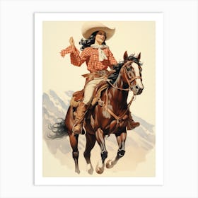 Cowgirl On Horse Vintage Poster 3 Art Print