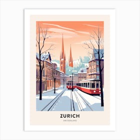 Vintage Winter Travel Poster Zurich Switzerland 6 Art Print