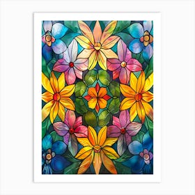 Colorful Stained Glass Flowers 8 Art Print