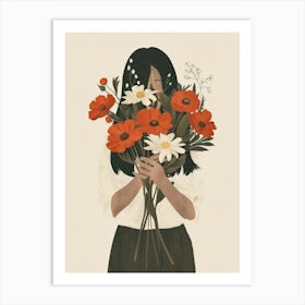 Spring Girl With Red Flowers 4 Art Print