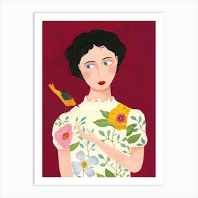 Woman and Bird Art Print