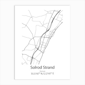 Solrod Strand,Denmark Minimalist Map Art Print