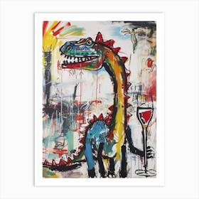 Graffiti Style Dinosaur Drinking Wine 1 Art Print